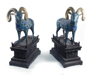 Lot 245 – Pair of important 18th century Chinese cloisonne rams. Roland Auctions NY image
